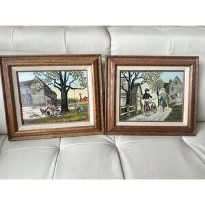 H. Hargrove Serigraph Art Oil Painting Signed Framed - 2 Pcs